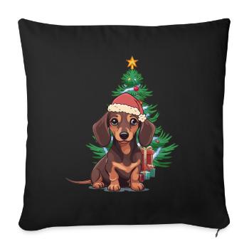 Teckel Noël Noël Noël Chien Chiens - Housse de coussin décorative 45 x 45 cm - noir - Devant