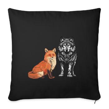 Renard, Renards, Loup, Loups, Animaux sauvages - Housse de coussin décorative 45 x 45 cm - noir - Devant