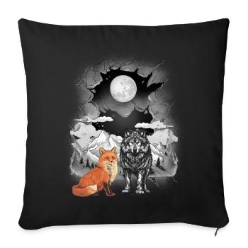 Gebirge Natur Wölfe Wölfe Fuchs Füchse Berge Mond - Sofakissenbezug 45 x 45 cm - Schwarz - Vorne