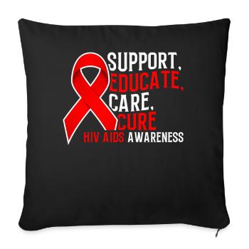 Support Educate Care Cure HIV AIDS Red Ribbon HIV - Sofa pillowcase 17,3'' x 17,3'' (45 x 45 cm) - black - Front