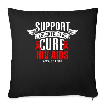 Support Educate Care Cure Red Ribbon HIV AIDS - Sofa pillowcase 17,3'' x 17,3'' (45 x 45 cm) - black - Front