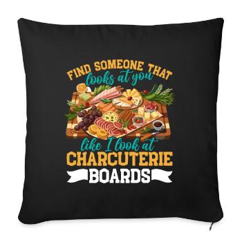 Planche de charcuterie amusante - Housse de coussin décorative 45 x 45 cm - noir - Devant