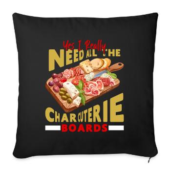 Planche de charcuterie amusante - Housse de coussin décorative 45 x 45 cm - noir - Devant