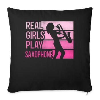 Saxophone Rétro Vintage Real Girls - Housse de coussin décorative 45 x 45 cm - noir - Devant