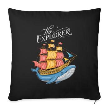 Nautisches Abenteuer mit Wal und Schiff - Sofakissenbezug 45 x 45 cm - Schwarz - Vorne