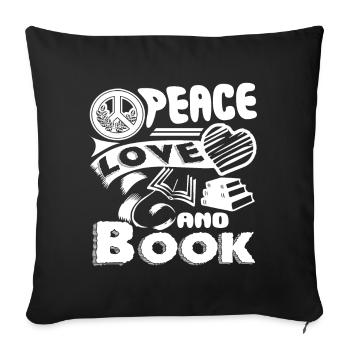Book Peace Love Book - Sofa pillowcase 17,3'' x 17,3'' (45 x 45 cm) - black - Front