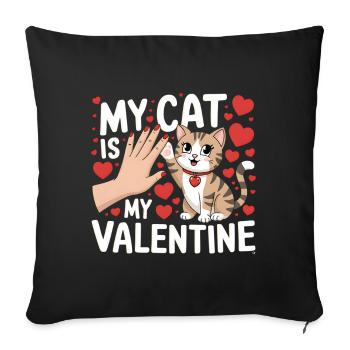 Célibataire & Chat Saint-Valentin Mon chat est mon valentin - Housse de coussin décorative 45 x 45 cm - noir - Devant