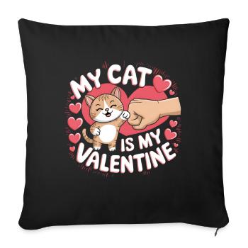 Célibataire & Chat Saint-Valentin Mon chat est mon valentin - Housse de coussin décorative 45 x 45 cm - noir - Devant