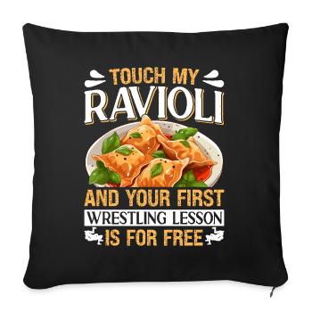 Touche à mon motif de raviolis - Housse de coussin décorative 45 x 45 cm - noir - Devant