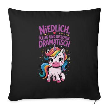 Niedlich, Klug und Dramatisch Einhorn - Sofakissenbezug 45 x 45 cm - Schwarz - Vorne