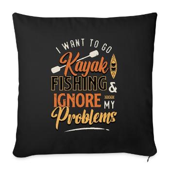 Pêche en kayak Je veux aller à la pêche en kayak Nautisme - Housse de coussin décorative 45 x 45 cm - noir - Devant