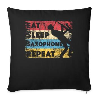 Saxophone Retro Vintage Eat Sleep - Sofa pillowcase 17,3'' x 17,3'' (45 x 45 cm) - black - Front
