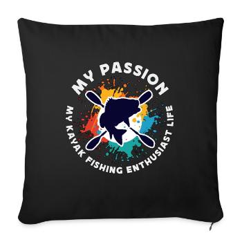 Pêche en kayak Ma passion Mon amateur de canoë - Housse de coussin décorative 45 x 45 cm - noir - Devant