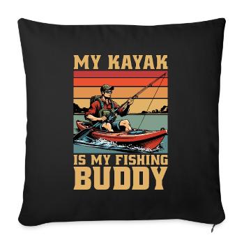 Pêche en kayak Mon kayak est mon compagnon de pêche Kayakiste - Housse de coussin décorative 45 x 45 cm - noir - Devant