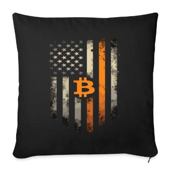 Bitcoin Motif – Rustic Design with USA Flag - Sofa pillowcase 17,3'' x 17,3'' (45 x 45 cm) - black - Front