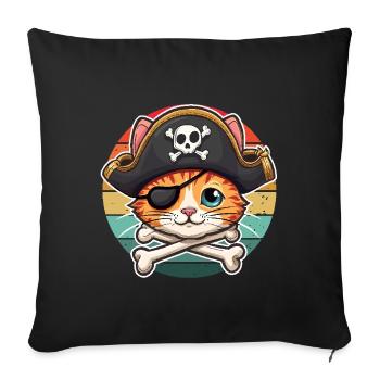 Carnaval Pirate Chat Costume Pirate Chapeau Rétro Miaou - Housse de coussin décorative 45 x 45 cm - noir - Devant