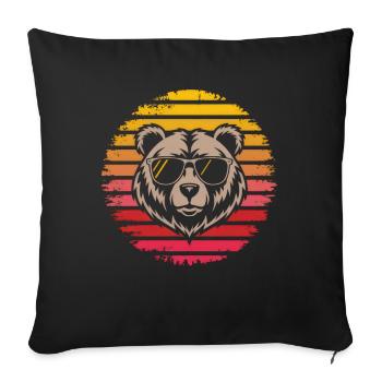 Bear with Sunglasses - Retro Vintage Sunset - Sofa pillowcase 17,3'' x 17,3'' (45 x 45 cm) - black - Front