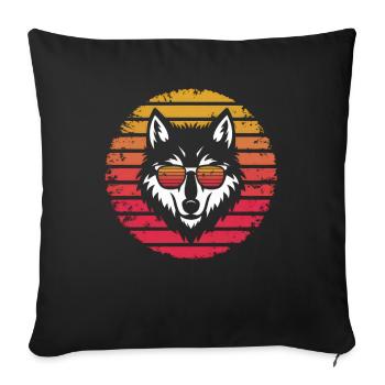 Loup avec lunettes de soleil - Rétro Vintage Sunset - Housse de coussin décorative 45 x 45 cm - noir - Devant