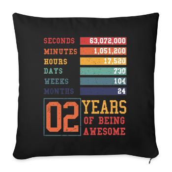 2 ans ! Cadeau d’anniversaire pour les 2 ans - Housse de coussin décorative 45 x 45 cm - noir - Devant