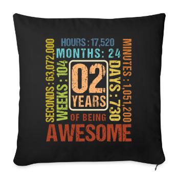 2 ans ! Cadeau d’anniversaire pour les 2 ans - Housse de coussin décorative 45 x 45 cm - noir - Devant