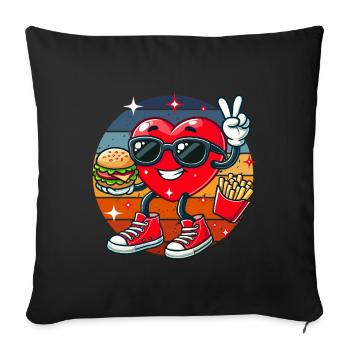 Fast food Valentine's Day heart hamburger fries dad - Sofa pillowcase 17,3'' x 17,3'' (45 x 45 cm) - black - Front