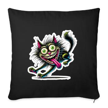 Chat fou style bande dessinée Motif animal drôle - Housse de coussin décorative 45 x 45 cm - noir - Devant