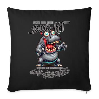 Hippopotame fou au bord de la folie style bande dessinée - Housse de coussin décorative 45 x 45 cm - noir - Devant