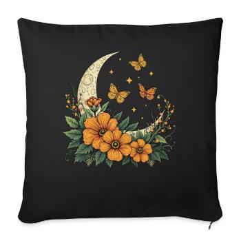 Croissant de lune avec des fleurs et des papillons - Housse de coussin décorative 45 x 45 cm - noir - Devant