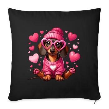 Teckel Amour Saint Valentin Chien Coeur Mignon Woof - Housse de coussin décorative 45 x 45 cm - noir - Devant
