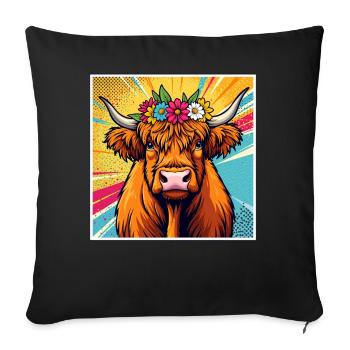Vache des Highlands Pop Art Vache - Housse de coussin décorative 45 x 45 cm - noir - Devant