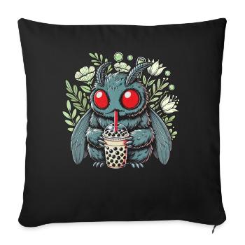 Funny Mothman with Bubble Tea - Sofakissenbezug 45 x 45 cm - Schwarz - Vorne