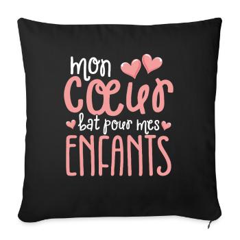 Mon Cœur Bat Pour Mes Enfants Loving Parents - Sofa pillowcase 17,3'' x 17,3'' (45 x 45 cm) - black - Front