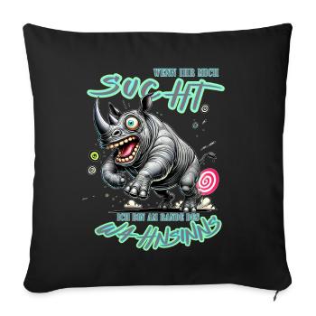 Crazy Rhino on the Edge of Madness Comic Style - Sofa pillowcase 17,3'' x 17,3'' (45 x 45 cm) - black - Front