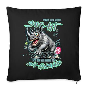 Crazy Rhino on the Edge of Madness Comic Style - Sofa pillowcase 17,3'' x 17,3'' (45 x 45 cm) - black - Front