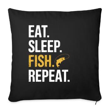 Manger dormir poisson répéter - Housse de coussin décorative 45 x 45 cm - noir - Devant