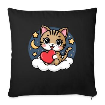 Chat avec cœur sur nuage - Housse de coussin décorative 45 x 45 cm - noir - Devant