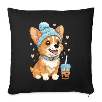 Bubble Tea Corgi Dog Beanie Cute Dog Lover - Sofa pillowcase 17,3'' x 17,3'' (45 x 45 cm) - black - Front