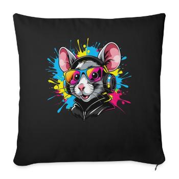 Rat with headphones - Sofa pillowcase 17,3'' x 17,3'' (45 x 45 cm) - black - Front