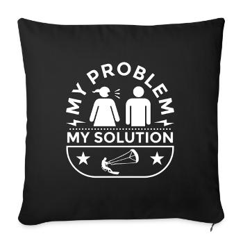 Kiteboarder Mon problème Ma solution Pictogramme Papa - Housse de coussin décorative 45 x 45 cm - noir - Devant