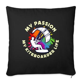 Kiteboarding Ma passion Mon Kiteboarder Planche à voile - Housse de coussin décorative 45 x 45 cm - noir - Devant