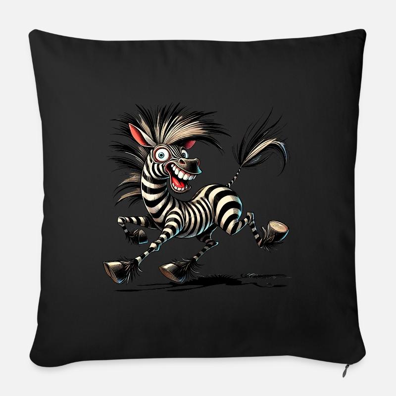 Verrücktes Zebra Comic Stil lustiges Tiermotiv - Sofakissenbezug 45 x 45 cm - Schwarz