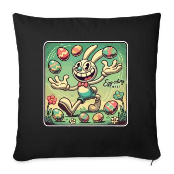 Lapin de Pâques Retro Cartoon - Chemise d’oeuf de Pâques vintage - Housse de coussin décorative 45 x 45 cm - noir - Devant