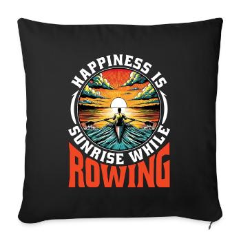 Le bonheur de l’aviron est le lever du soleil en pagayant - Housse de coussin décorative 45 x 45 cm - noir - Devant