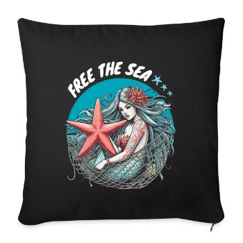 Libérez la mer Sirène Étoile de mer Environnement Nature - Housse de coussin décorative 45 x 45 cm - noir - Devant
