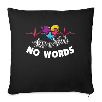 Autism Awareness Heartbeat Love Needs No Words - Sofa pillowcase 17,3'' x 17,3'' (45 x 45 cm) - black - Front