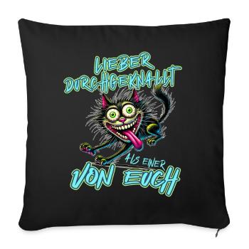 Chat Mieux fou que l’un d’entre vous - Housse de coussin décorative 45 x 45 cm - noir - Devant