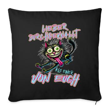 Chat fou Mieux vaut fou qu’un de - Housse de coussin décorative 45 x 45 cm - noir - Devant