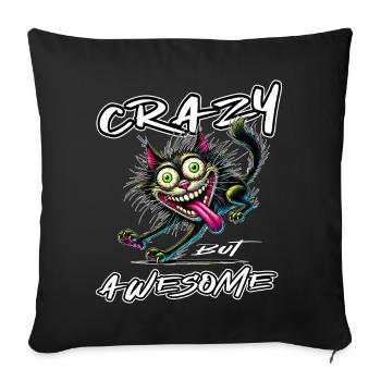 Crazy but Awesome cat comic style - Sofa pillowcase 17,3'' x 17,3'' (45 x 45 cm) - black - Front