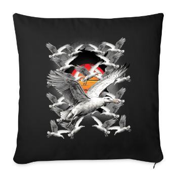 Côte, Coucher De Soleil, Mouette, Mouettes, Oiseaux De Mer - Housse de coussin décorative 45 x 45 cm - noir - Devant