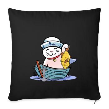 maritim Katze witzig Fischer Fisch Kinder Seemann - Sofakissenbezug 45 x 45 cm - Schwarz - Vorne